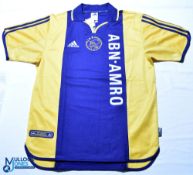 2000-2001 Ajax FC Away Football shirt. Adidas / Abn-Amro. Size S. Yellow short sleeves with tags.