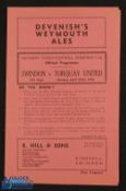 1945/46 Swindon Town v Torquay United, S.S. cup match programme 22 April 1946; 4 pager, good