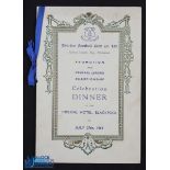 1954 Everton Celebration Dinner menu for Promotion and Central League championship held at