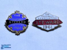 1960 + 1961 The Football Association Steward FA Enamel Badges, both pin backed (2)