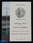 1956 Olympic Games in Melbourne, Football Final and Closing Ceremony programme 8 December 1956 at