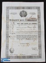 Spain Passport for Emigrant Travelling to The United States, Malaga 1840 Certificate - the Spanish
