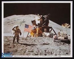 NASA - Jim Irwin - Apollo 15 colour 10x8 showing Irwin on the moon, signed in a lighter portion of