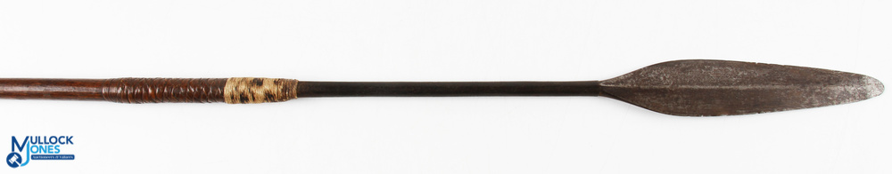 African Tribal Spear, with metal head wooden handles, with fine leather whipping, #109cm long - Image 2 of 2