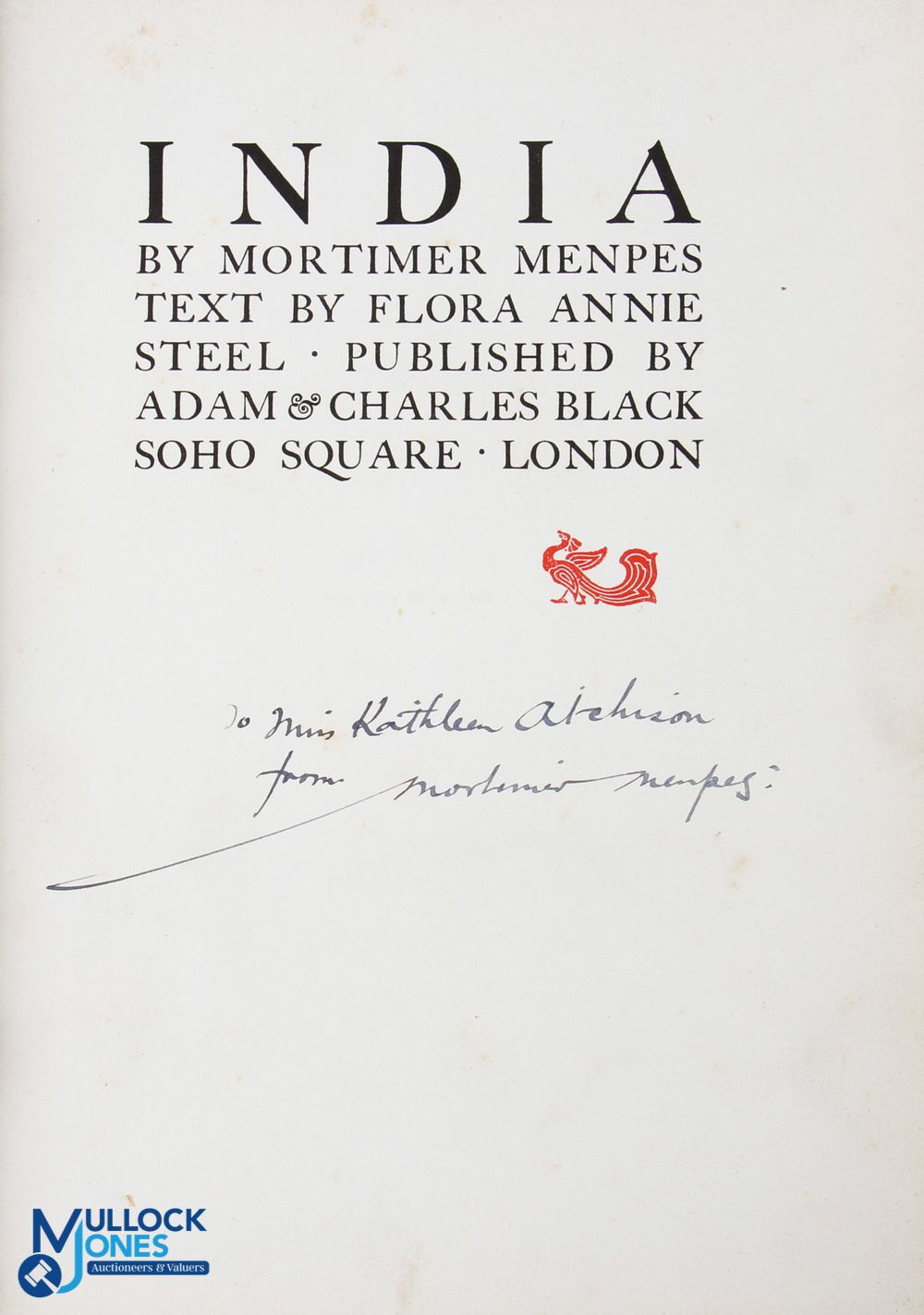 Author signed book: "India" by Mortimer Menpes 1912- An attractive 215 page book with 75 - Image 2 of 6