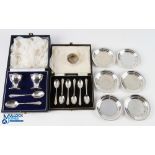 Mixed Hallmarked Silver Items - including 6x small round dishes, Birmingham 1971, cased Mappin &