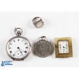 925 Silver Gents Fob Pocket Watch with import marks, enamel dial, second hand (in working condition)