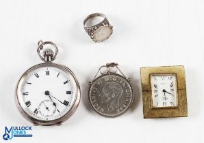 925 Silver Gents Fob Pocket Watch with import marks, enamel dial, second hand (in working condition)