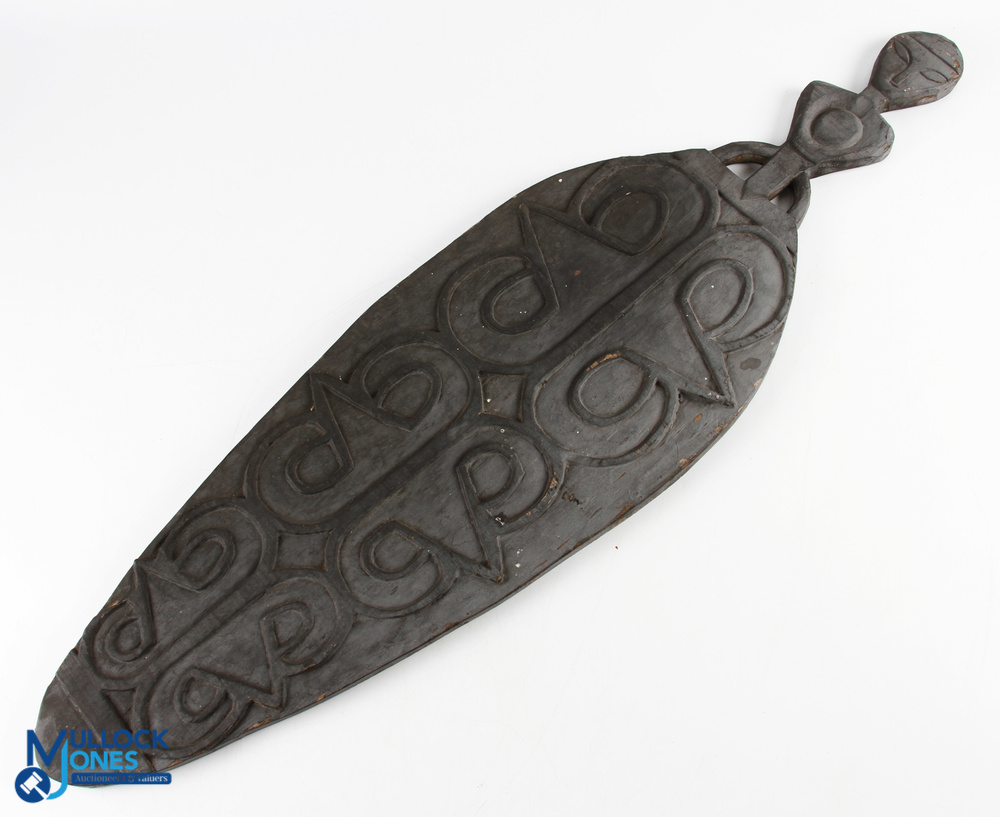 Tribal Art Carved Wooden Shield Fertility Symbol, possible Papua New Guinea - size 97cm long