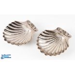 George III Pair of Hallmarked Shell Shaped Butter Dishes London 1767 both of shell shape with