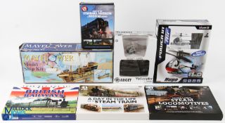 Train DVD Boxed Sets, Model Boat and 2 remote controlled helicopters, the DVD set are of story of