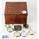 Wooden box of Fob Pocket Watch - to include a brass Smiths Empire watch working, Limit No.2 chrome