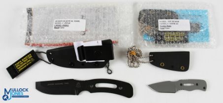 Group of 3 Survival Knives - Jensen Survival Tool with chisel point in black finish, together with