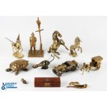 Vintage Brass Figures, a collection to include a horse, Pegasus, tortoise, policeman under