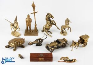 Vintage Brass Figures, a collection to include a horse, Pegasus, tortoise, policeman under