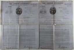 The London Assurance Insurance Certificates 1874 (2) large and beautifully engraved insurance