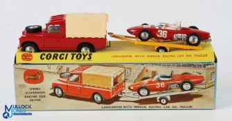 Corgi Gift Set 17 Land-Rover with Ferrari Racing Car on Trailer. In light used condition, some paint