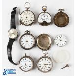 Silver Pocket Fob Watch Spares & Repair Collection, 5 silver hallmarked cases - pocket watches, with