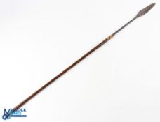 African Tribal Spear, with metal head wooden handles, with fine leather whipping, #109cm long