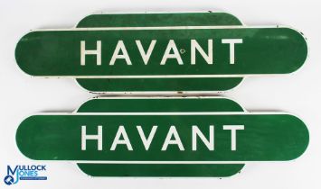 Scarce Pair of Totem BR(S) FF HAVANT Enamel Sign from the former London Brighton and South Coast