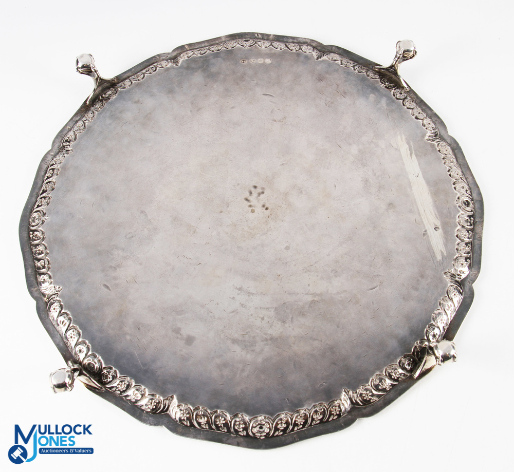 Large George II Crest Engraved Silver Salver by John Carter II 1771 shaped beaded rim with repeat - Image 3 of 4