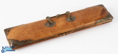 Antique Victorian Concertina Style Leather and Gilt Tooled Glove Box and Stretcher - with fine