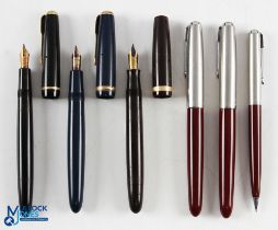 Parker Fountain Pen Pencil Collection, 2x maroon 2x No.51 pens with chrome caps, and a matching