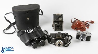 Period Cameras Binoculars, to include Six-20 Brownie D, Bencini Milano Comet II 2 127 Film Camera