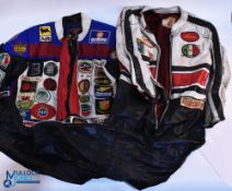 2x Period Motorcycle Leather Jackets, with a good selection of cloth patches on them