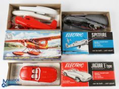 3x Scalecraft Electric Kits, models of Cessna 180 seaplane, Spitfire and Jaguar E type, all part