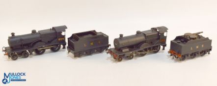 2x Kitbuilt LMS 1072 & 6544-4. Clockwork O Gauge Locomotives, two six-wheel tenders - both using