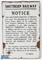 Original Enamel Sign 1925 Southern Railway Notice Waterloo Enamel sign with wear - size #30cm x
