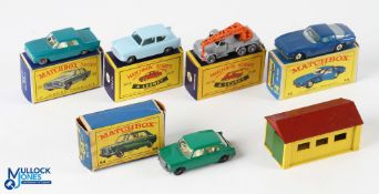 Matchbox Lesney Series Cars, to include No3 garage, No.7 Ford Anglia - grey wheels, Ford Zephyr