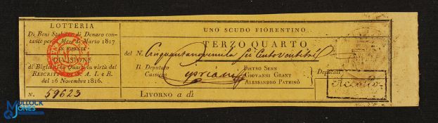 Lottery Ticket 1817 good example of an early 19th c lottery ticket, issued in Livorno, Italy.