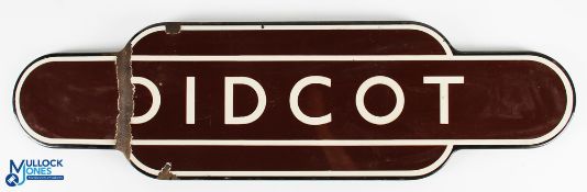 BR Toten Enamel Didcote Station Sign, with wear - size 26cm x 92cm