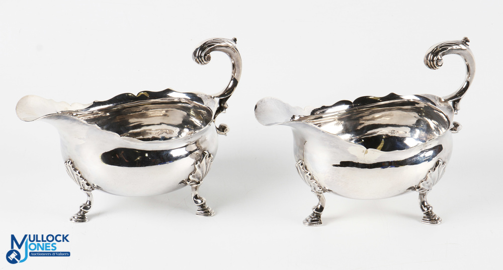 George II Pair of Hallmarked Silver Sauce Boats by William Shaw & William Priest 1755 each with