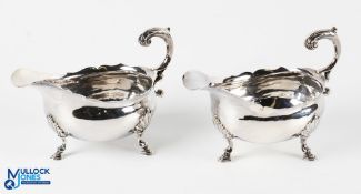 George II Pair of Hallmarked Silver Sauce Boats by William Shaw & William Priest 1755 each with