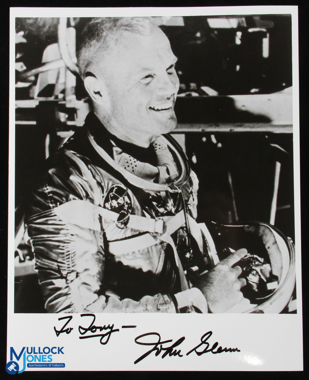 NASA - Autograph - John Glenn - first man to orbit the Earth - bw 10x8 photograph showing Glenn in