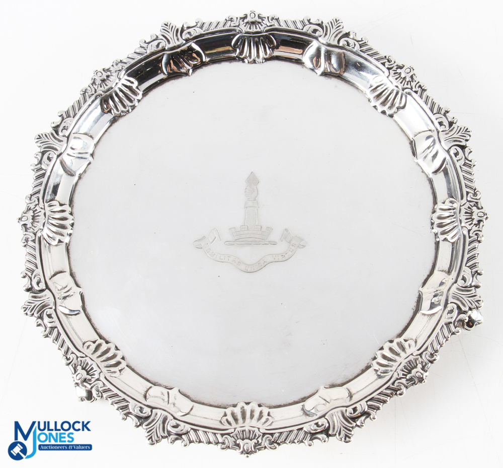 Edwardian Hallmarked Silver Waiter by George Jackson & David Fullerton London 1915 with patterned