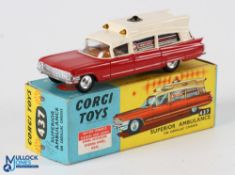 Corgi Toys No.437 Superior Ambulance on Cadillac Chassis. Red and deeper cream version with roof