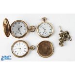 3x Elgin & Waltham Gold Plated Fob Watches, to include a working Elgin Tho Russell retailed a