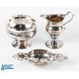 Group of Georgian Silver Items (3) - including footed bulbous bowl with vertical rim and engraved