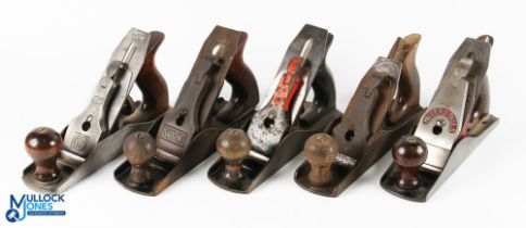 4x USA No.4 Style Block Planes Woodworking Tools, with makes of Sargent, Mohawk, Miller Falls,