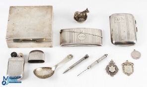 Selection of Silver Items (7) - square wooden lined cigarette case, hallmarked Birmingham 1937,