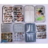 Trout Fly Boxes with Flies, a collection of 6 tins to include a Wheatley 238 clip tin full of flies,