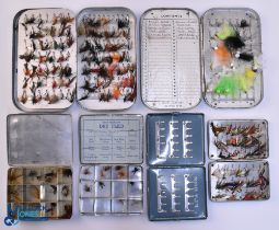 Trout Fly Boxes with Flies, a collection of 6 tins to include a Wheatley 238 clip tin full of flies,