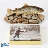 Ceramic: A ceramic spotted brown trout by Neil Dalrymple 2010, a 6.5" fish mounted over pebble