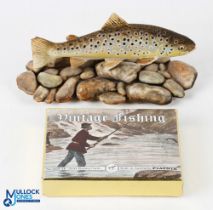Ceramic: A ceramic spotted brown trout by Neil Dalrymple 2010, a 6.5" fish mounted over pebble