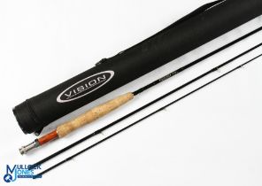 Vision GT Four, 9' 3 piece carbon trout fly rod, gold loop rings, cork handle, fruitwood spacer