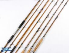 4x Vintage Sea Fishing Rods - to inc Hardy Sidewinder No 2 boat rod with detachable butt, Sidewinder